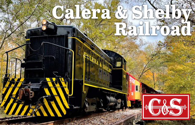 Calera & Shelby 2024 Locomotive with words Calera & Shelby Railroad